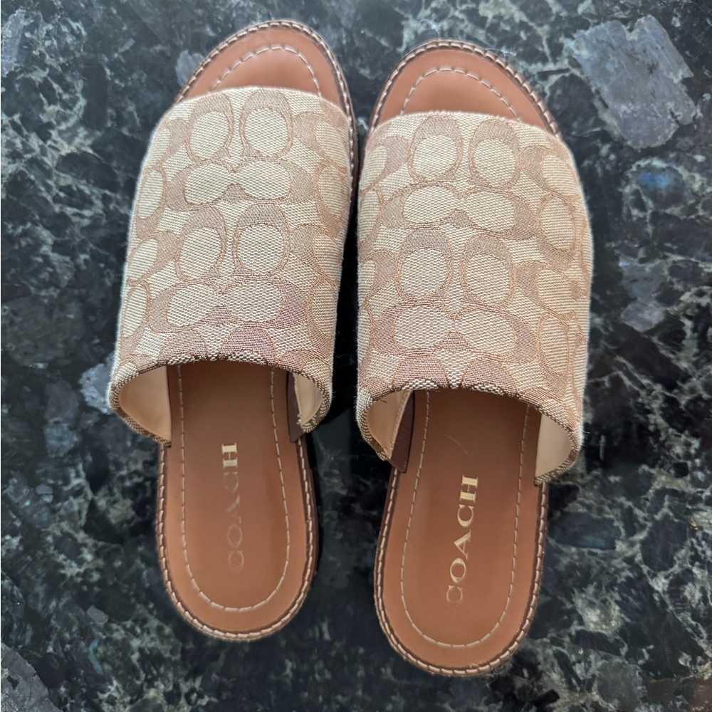 Coach Tan Mules with Signature Monogram